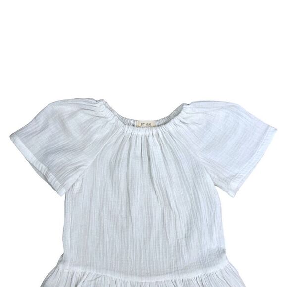 Evy Meri Girls Short Sleeve Pullover Handmade Muslin Dress White Size 7 - Picture 3 of 5